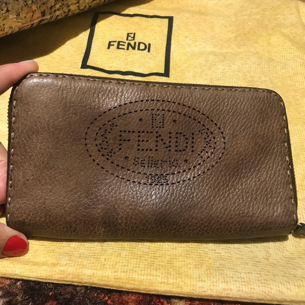 Fendi Selleria Leather Zip Around Wallet
